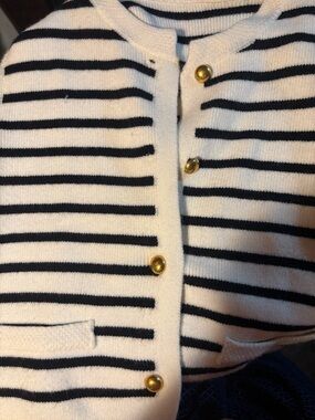 Striped Nautical Button Cardigan - White & Black
